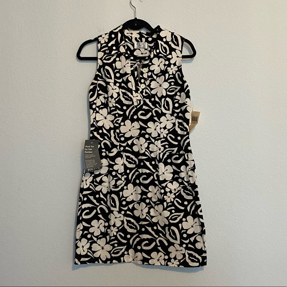 Vintage Deadstock Y2K Black and White Hawaiian Floral Print Dress